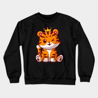 Cute King Cat Sitting Cartoon Crewneck Sweatshirt